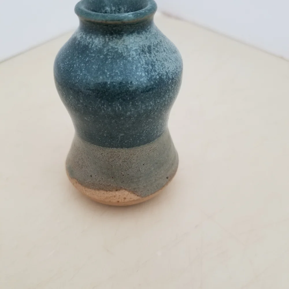 Handcrafted Signed Blue and Tan Vase - Picture 5 of 5
